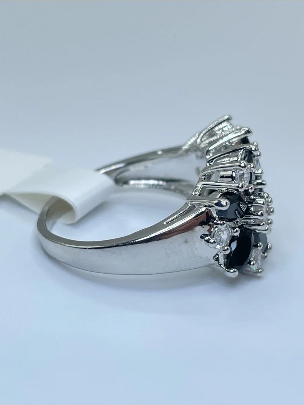 Swarovski Crystal Elements Black White Crystal Floral Cluster Ring Sz 8